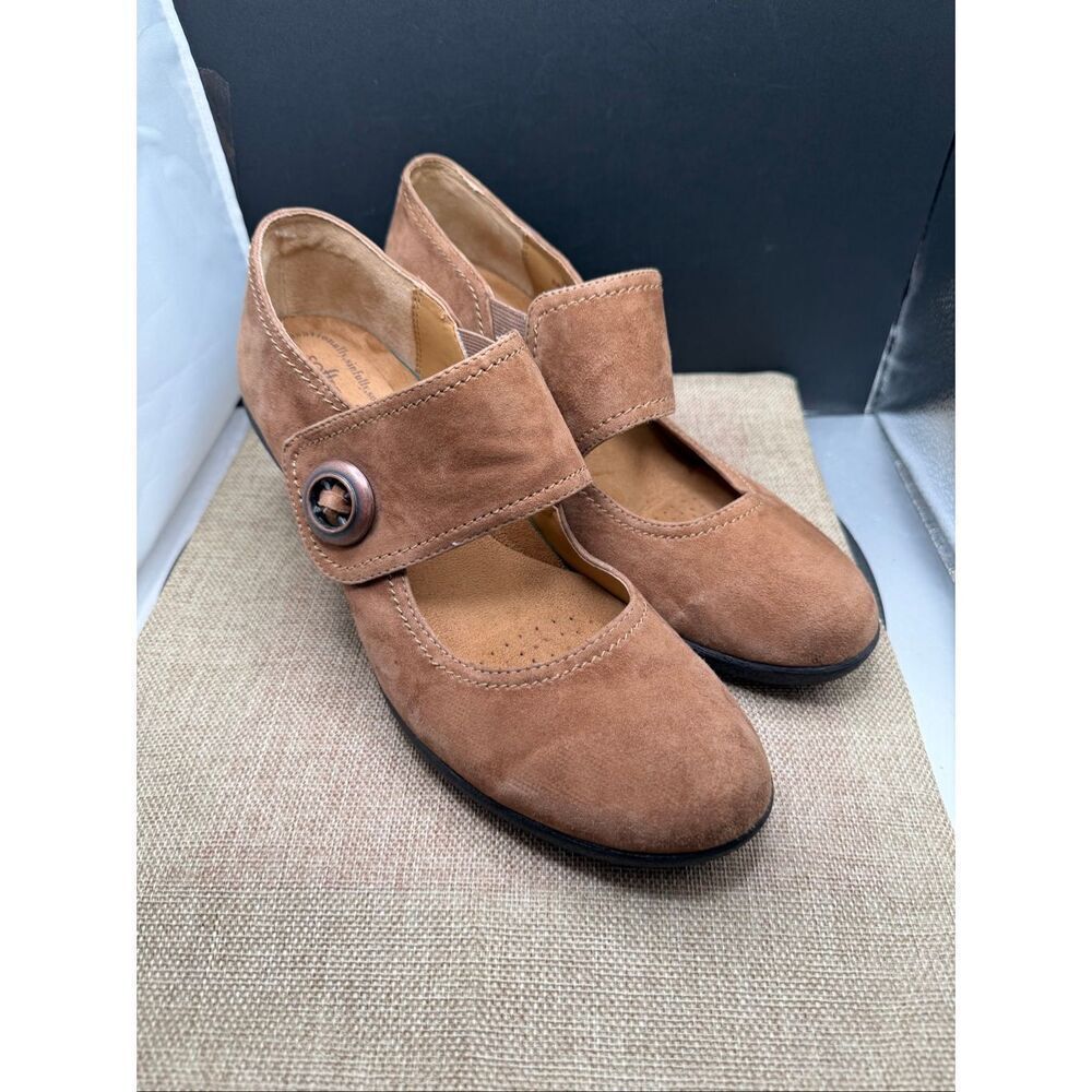Soft Spots Suede Mary Jane Heels Size 9.5 Light Brown